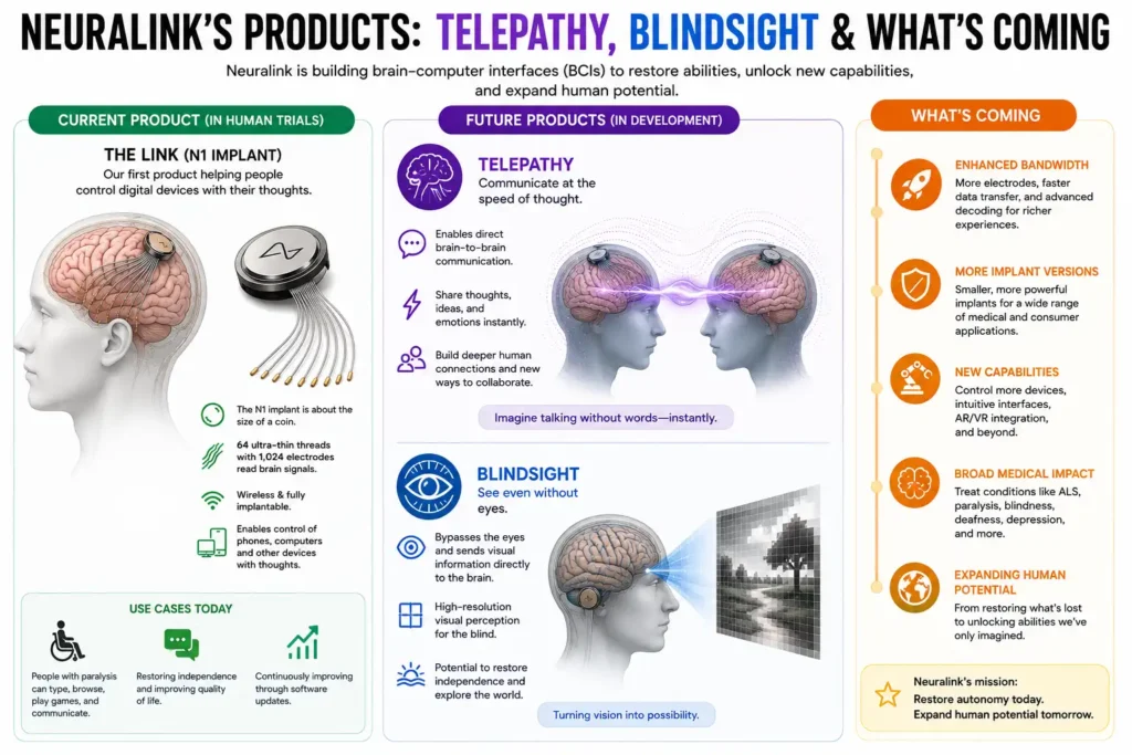 Neuralink's Products: Telepathy, Blindsight & What's Coming
